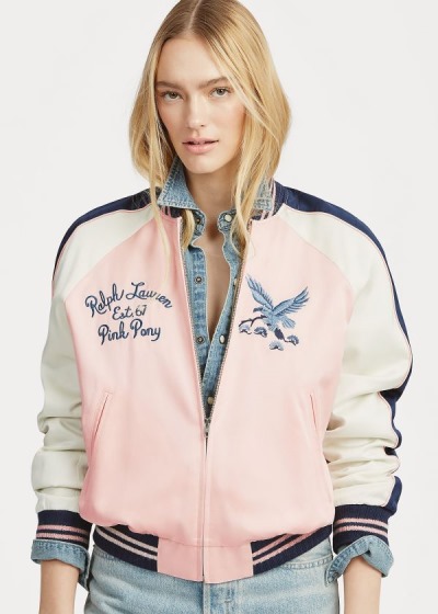 Ralph Lauren Pink Pony Satin Bomber Jakke Dame Danmark (NEZKJ4172)